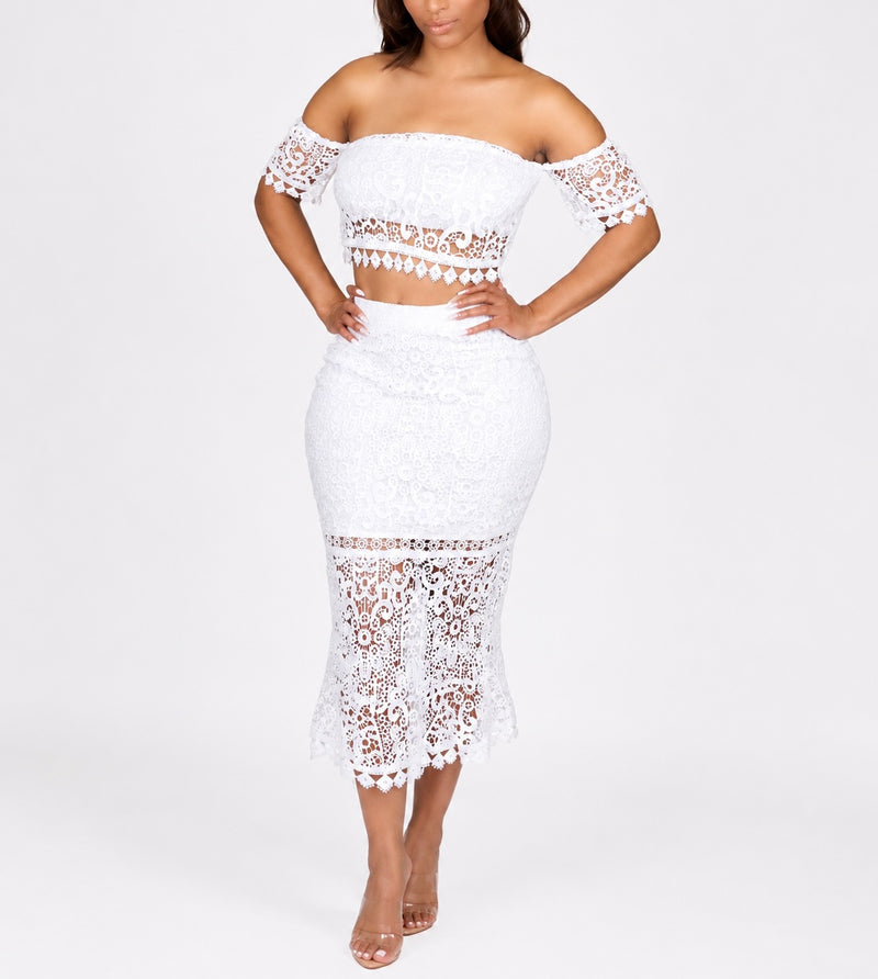 Lace Me Skirt Set – Bold White Lace Two-Piece