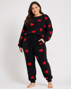 Plus Size Fuzzy Heart Sweater – Cozy & Cute