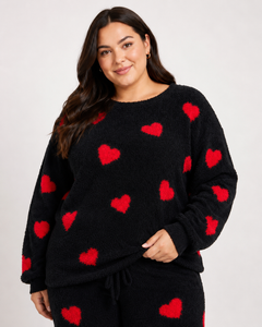 Plus Size Fuzzy Heart Sweater – Cozy & Cute
